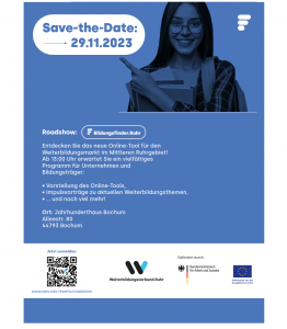 Digitale Save-the-Date-Karte für die Roadshow Bildungsfinder.Ruhr im Jahrhunderthaus Bochum